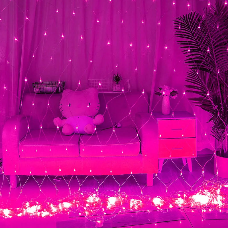 LED Net Mesh Fairy Light 1.5*1.5M 3*2M 6*4M 10*8M Outdoor Waterproof Curtain String Lamp 110V 220V Xmas Wedding Party  Decor