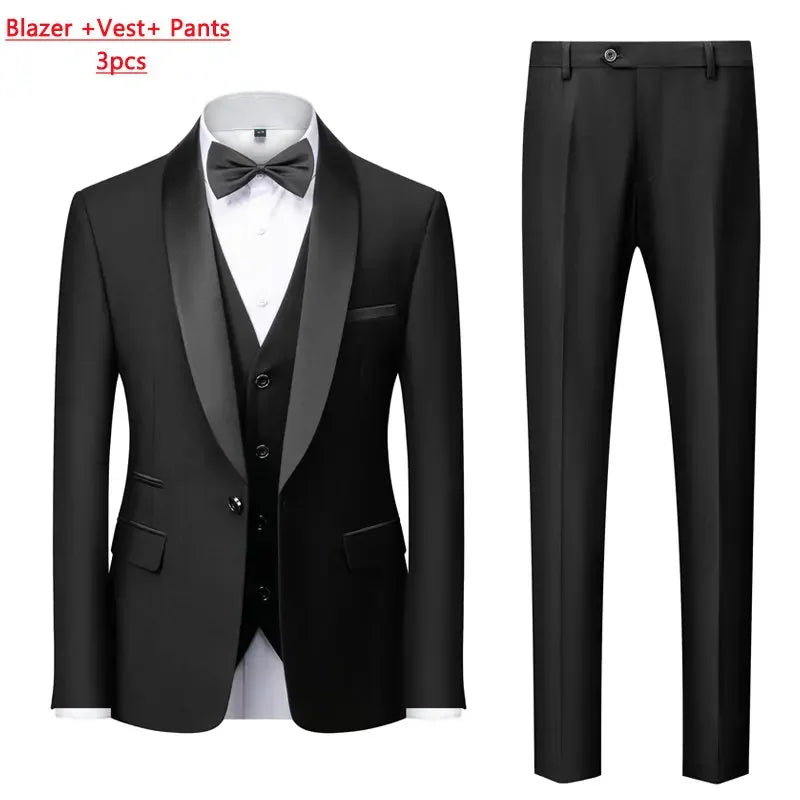 Men's Solid Color Suit Jacket Blazer Waistcoat Vest Pants Set M-6XL