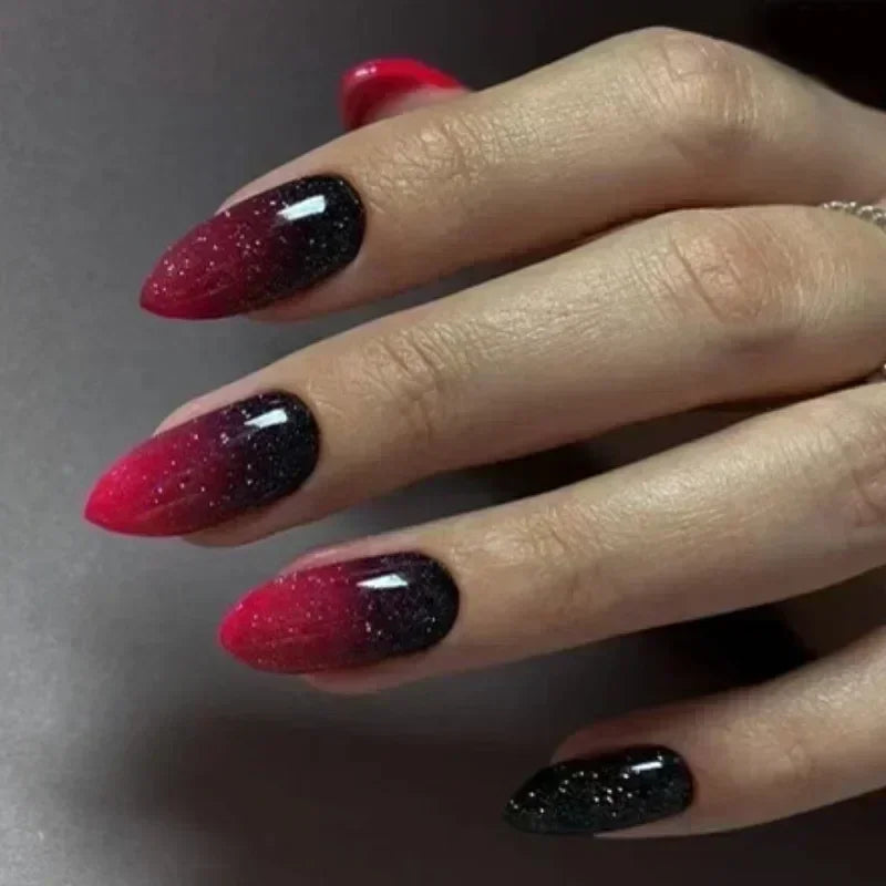 24Pcs False Full Cover Press on Nail Tips Purple Heart Almond  with Glue
