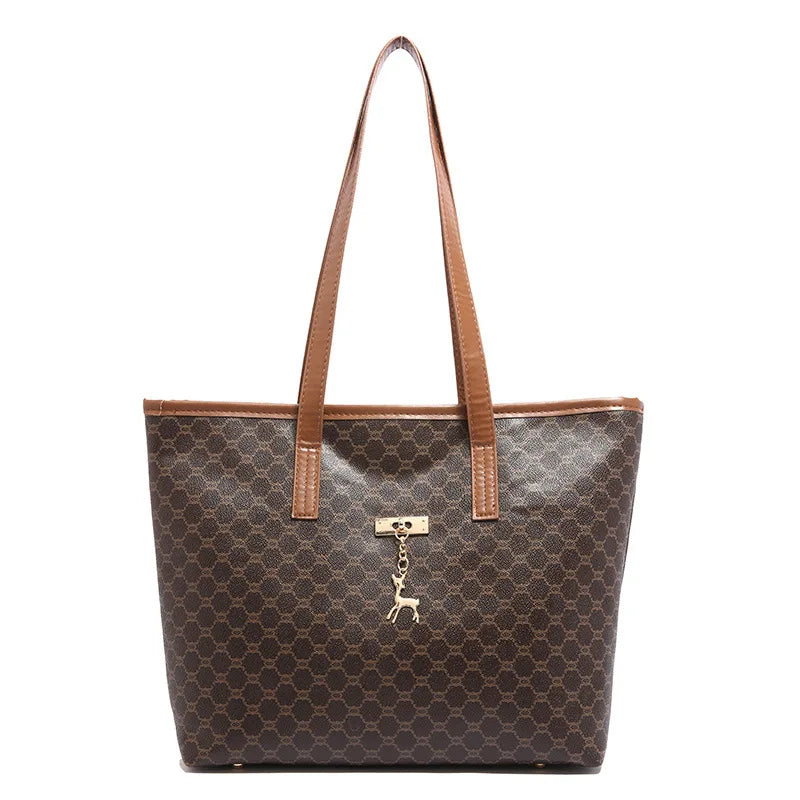 Classic Women Tote Bag, Synthetic Leather Geometric Design for Women Handbag Shoulder Bag, Large Capacity Shopping Travel Bag