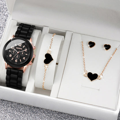 4pcs/set Women Silicone Band Watches Fashion Women Heart Jewelry (Without Box)