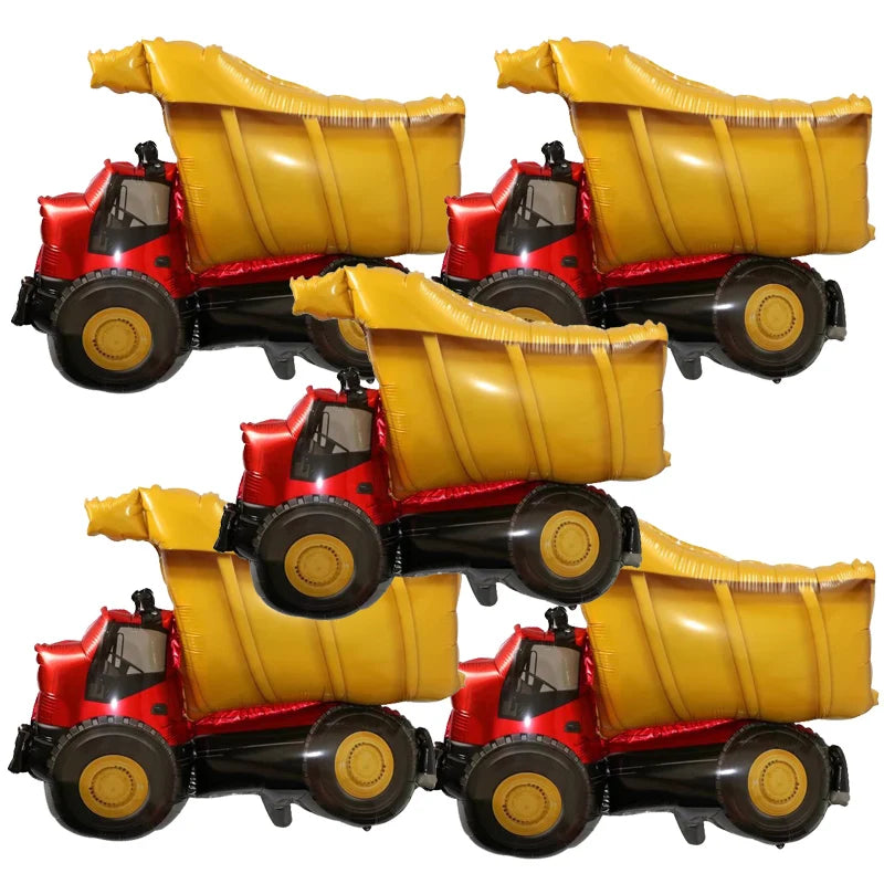 5‑Piece Construction Vehicle Balloon Set – Excavator, Crane & Truck Balloons for Boys’ Birthday Party