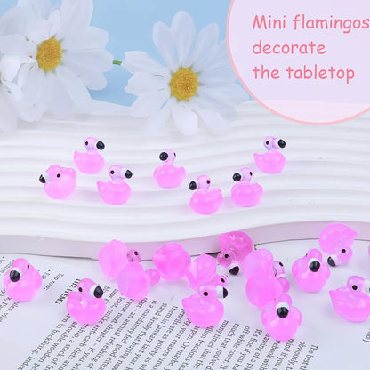 50pc Glow-in-the-Dark Mini Resin Flamingo Duck Figurines Resin Animal Statues for Garden Decor for  Halloween & Christmas Gifts