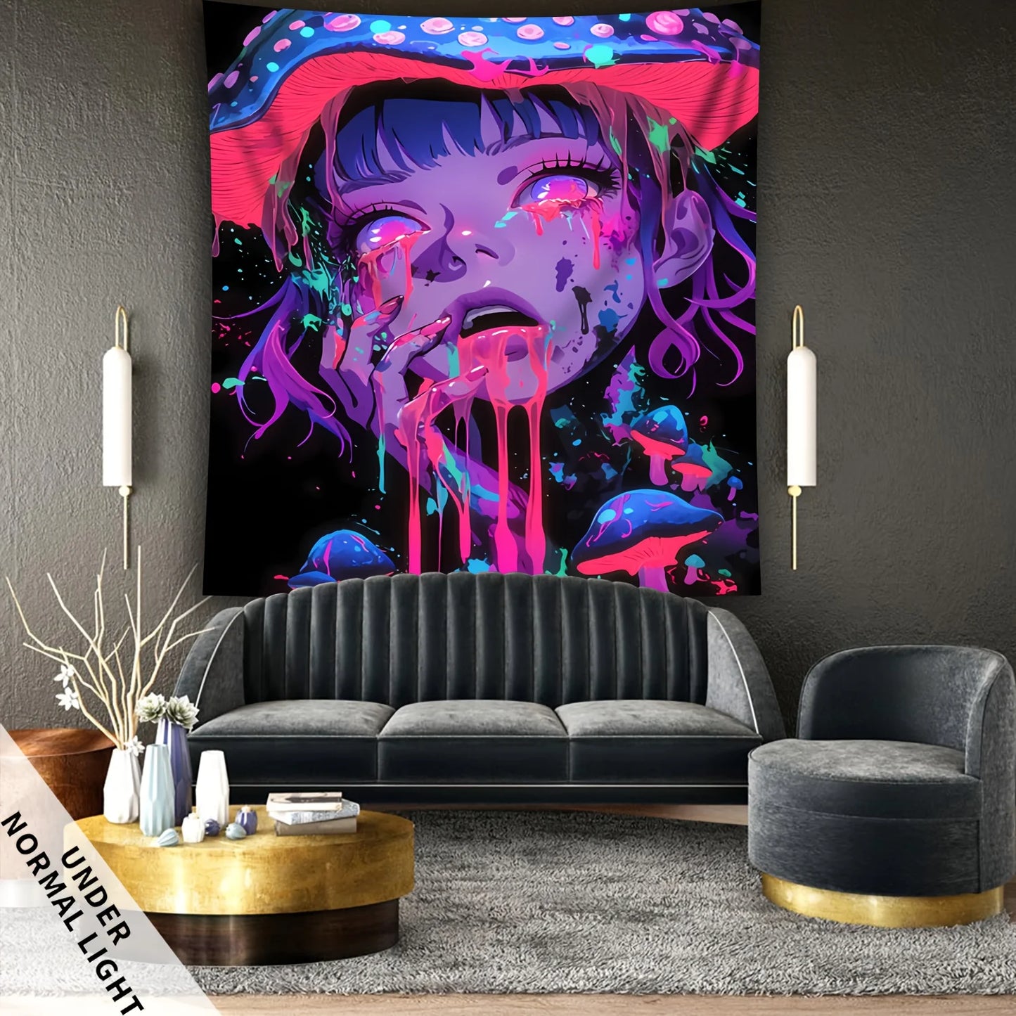 VIKAMA Mushroom Girl Tapestry Gradient Illusion Fabric Bedroom Bohemian Living Room Decoration Fantasy Art Backdrops