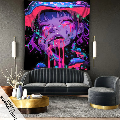 VIKAMA Mushroom Girl Tapestry Gradient Illusion Fabric Bedroom Bohemian Living Room Decoration Fantasy Art Backdrops