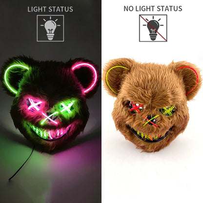 LED Glowing Cosplay Bloody Rabbit Mask Halloween Scary Killer Bloody Bunny Bear Headgear Carnival Masquerade Horror Costume Prop