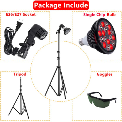 E27 LED Red 54W Light Therapy Lamp 660nm & 850nm Infrared Bulb with Floor Stand for Skin Care Pain Relief 360° Adjustable