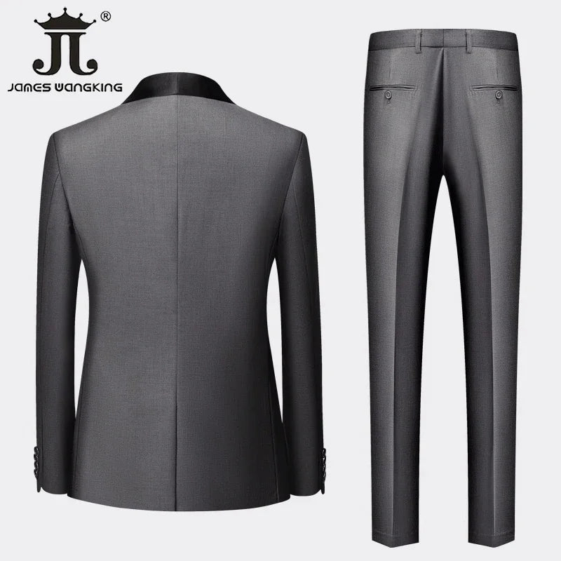 Men's Solid Color Suit Jacket Blazer Waistcoat Vest Pants Set M-6XL