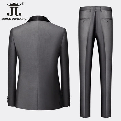 Men's Solid Color Suit Jacket Blazer Waistcoat Vest Pants Set M-6XL