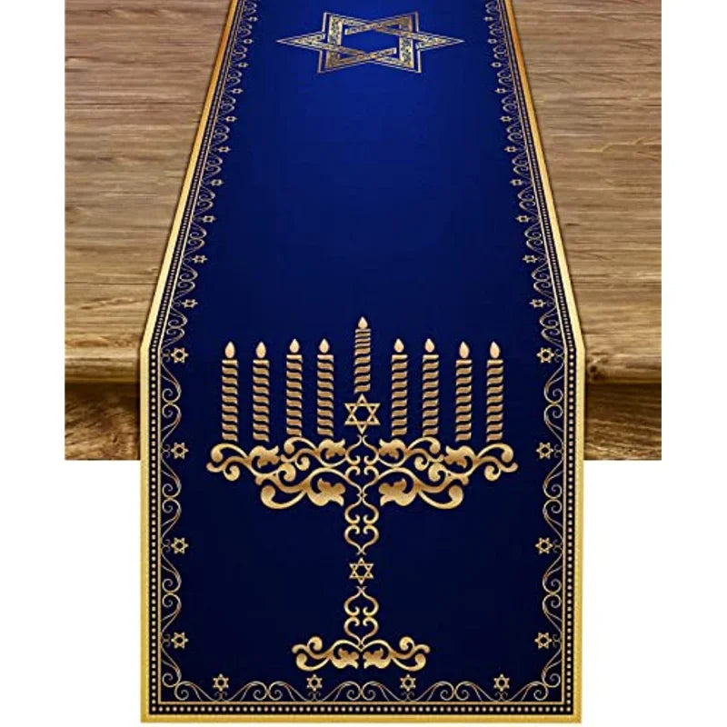 Hanukkah Menorah Table Runner – Star of David Holiday Home Décor