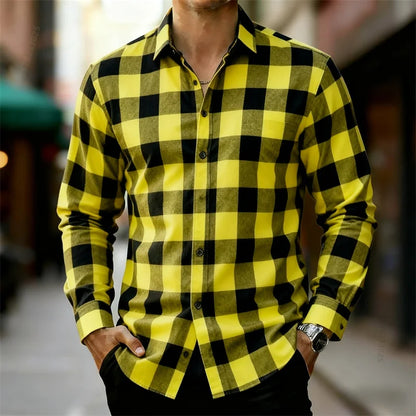 Men's classic red and black plaid long-sleeved shirt casual retro