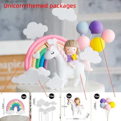 9‑Piece Unicorn Rainbow Cake Topper Set – Unicorn, Clouds, Stars & Happy Birthday Decorations for Girls’ First Birthday Party