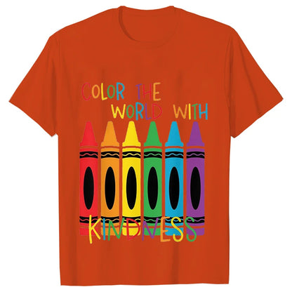 Color The World with Kindness T Shirt for Women Clothing Back To School Tops Teachers' Day Gift Harajuku Short Sleeve Tees