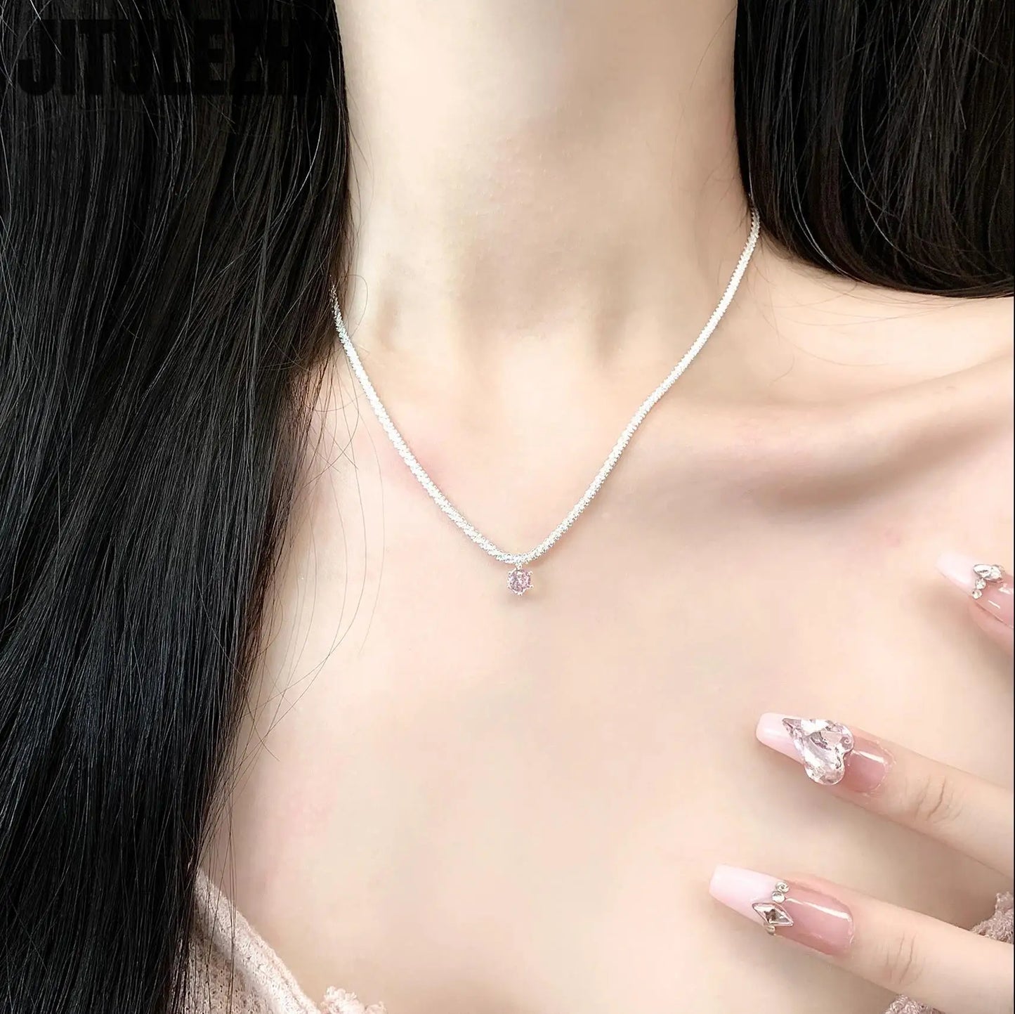 Trendy 925 Sterling Silver Pendant Necklace For Women Single Pendant Inlaid Pink Stone Engagement Wedding Party Silver Jewelry