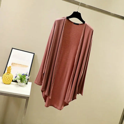 Modal Cardigan Long sleeves Plus size Summer Spring Loose Air-conditioned Top Open-front sun-proof clothing