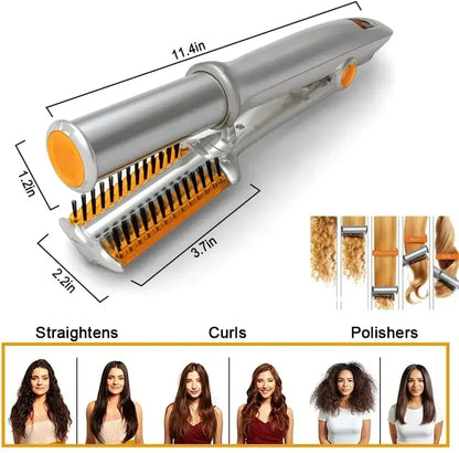 2‑in‑1 Rotating Hair Curler & Straightener Brush – Professional Styling Tool