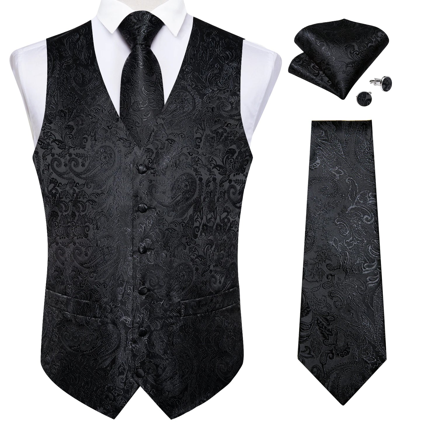 Luxury Paisley Men's Suit Vest Tuxedo Waistcoat Necktie Handkerchief Cufflink Sleeveless Jacket Vest