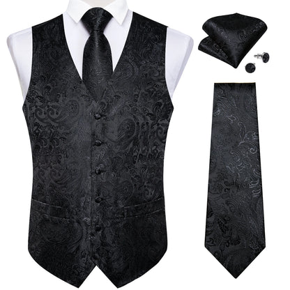 Luxury Paisley Men's Suit Vest Tuxedo Waistcoat Necktie Handkerchief Cufflink Sleeveless Jacket Vest