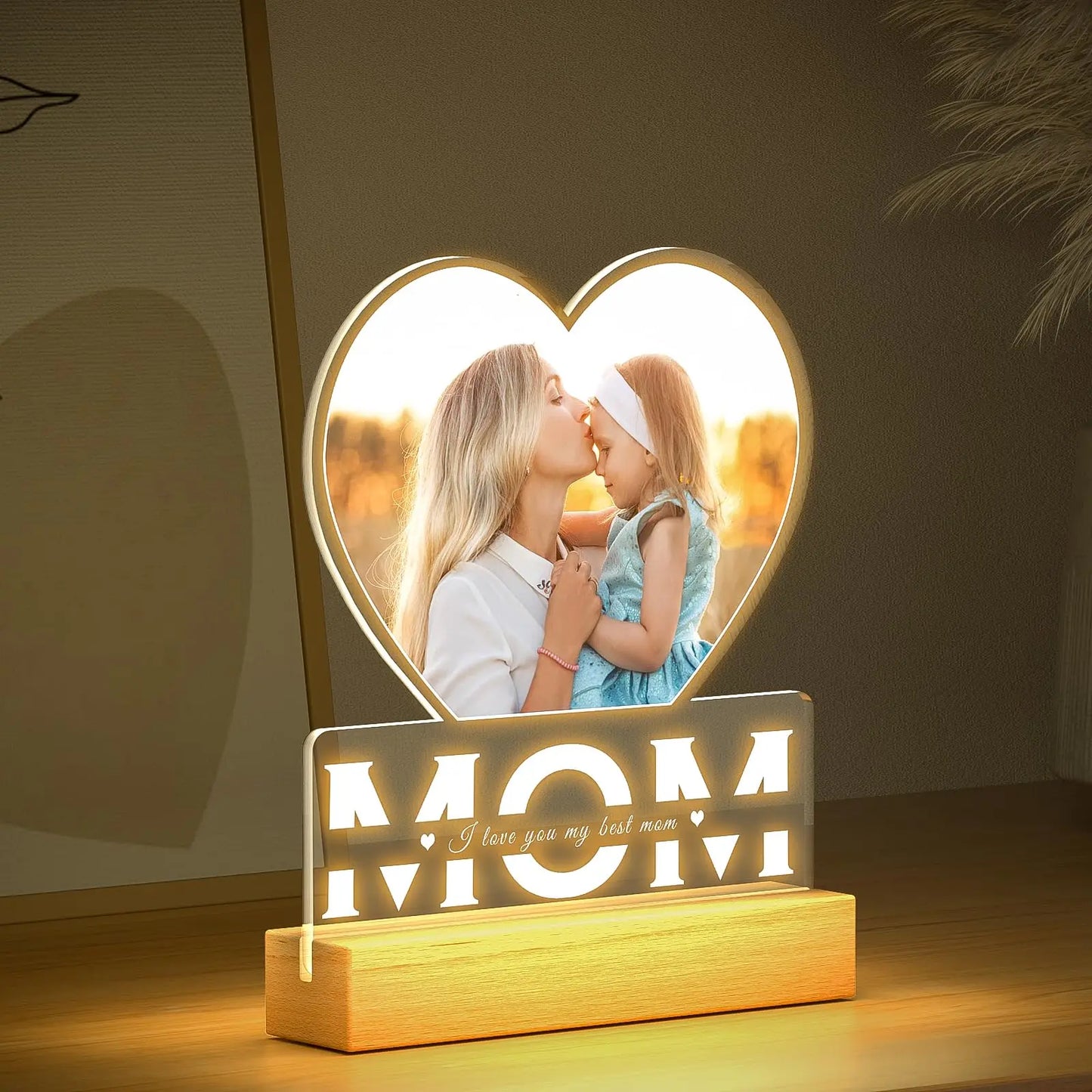 Personalized Mothers Day Gifts for Mom/Dad/Baby/Family Birthday Custom LOVE Picture Frame With Photos Night Light Acrylic Plaque