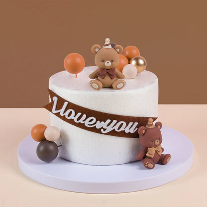 Cute Bear Ornament Cake Topper Pink Blue Cartoon Bear Soft Rubber Doll Boy Girl First Birthday Party Cake Decoration Baby Shower