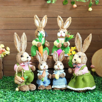 Easter Rabbit Decoration Bunny Figure Cattail Craft Ornament Home Holiday Cute Bunny Home Decoration Easter Rabbit Decoration