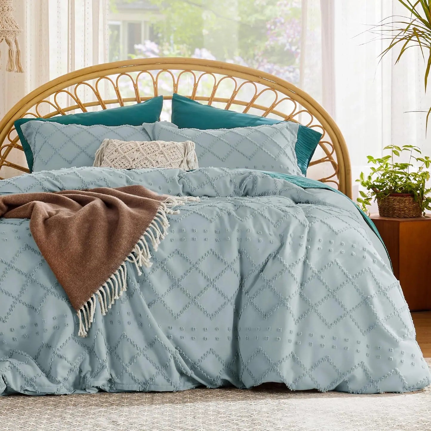 Duvet Cover Queen - Boho Bedding, Tufted Queen Duvet Cover- 3 Pieces Embroidery