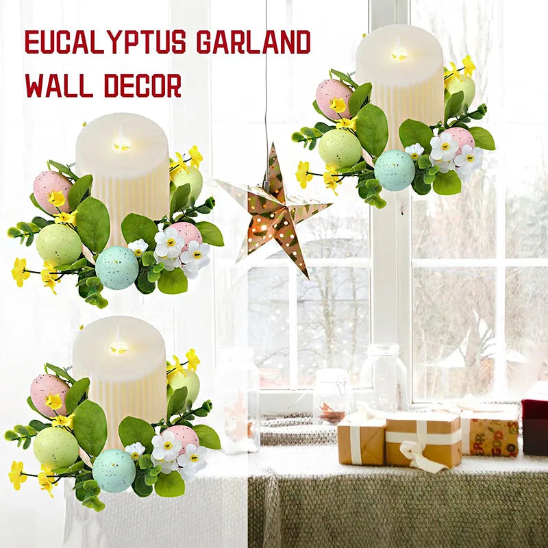 Candy Color Egg Candle Holder Flower Wreath Easter Party Decoration Desktop Home Centerpieces Table Arrangement Candles Wreath