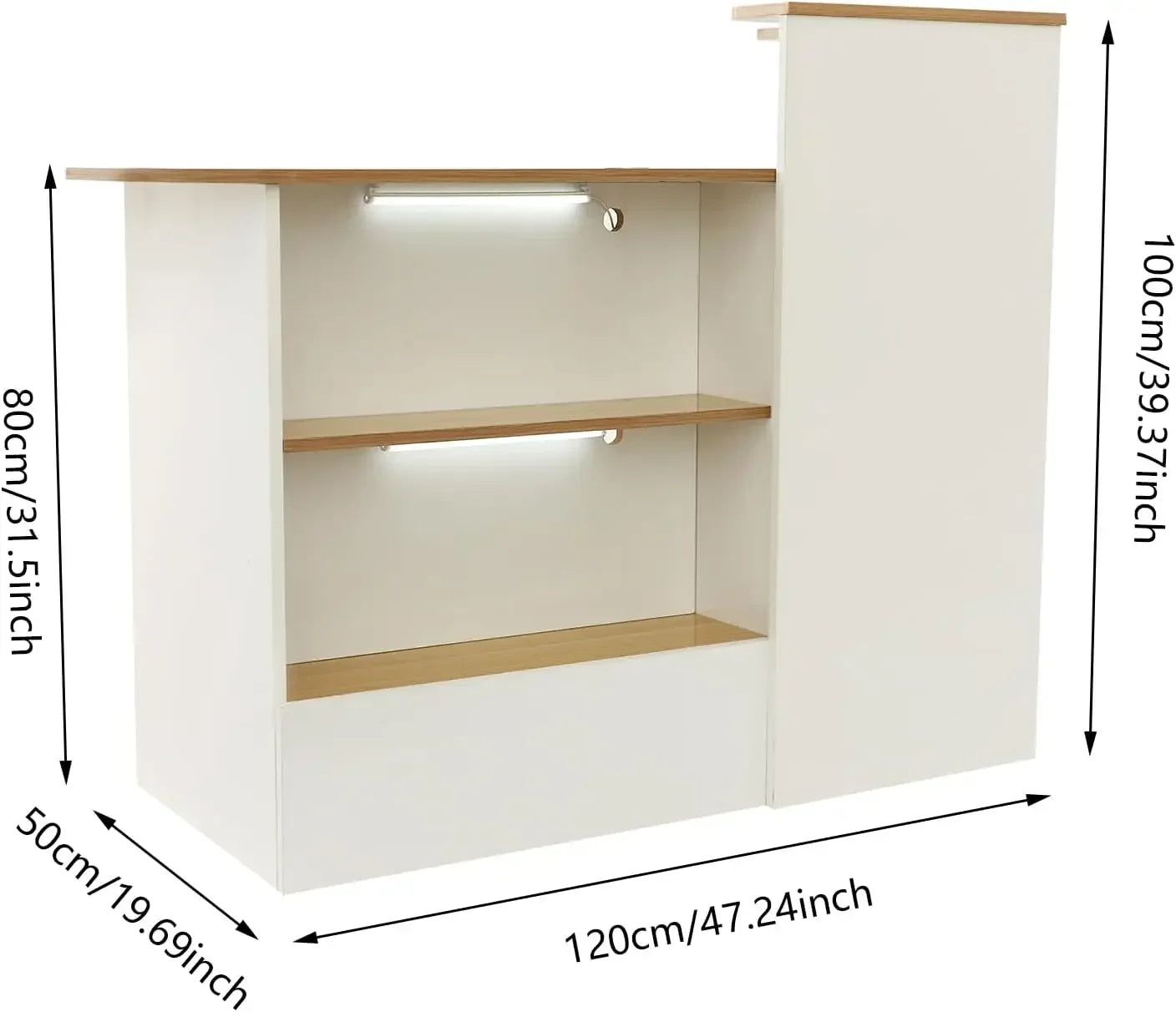 L Shaped Reception Desk With LED Lights Cable Grommet Lockable Drawers Modern Front Table For Lobby Salon Office Retail Checkout