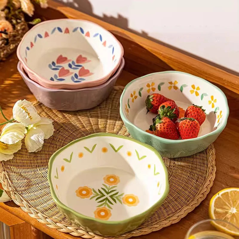 Heat Resistant Ceramic Salad Bowl With Wavy Edges Dessert Bowl Kitchen Fruit Dish Microwave Oven Oven Safety 6inch