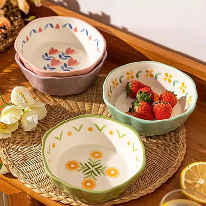 Heat Resistant Ceramic Salad Bowl With Wavy Edges Dessert Bowl Kitchen Fruit Dish Microwave Oven Oven Safety 6inch