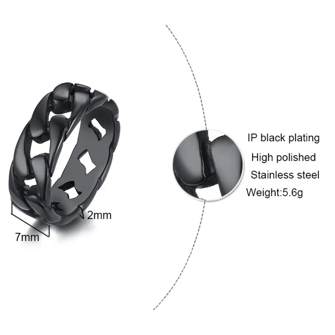 Man Stainless Steel Ring  Bands Hollow Hard Curb Link Chain Biker Ring  Father Boyfriend Valentine's Day Gift