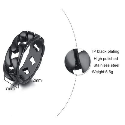 Man Stainless Steel Ring  Bands Hollow Hard Curb Link Chain Biker Ring  Father Boyfriend Valentine's Day Gift