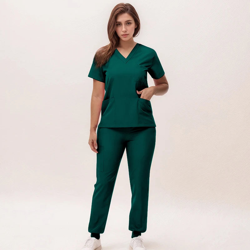Stretchy Nurse Uniforms V-neck Top Jogger Pants Scrub Sets Surgical Workwear Dentist Nursing Suit Hospital Doctor Outfit S21