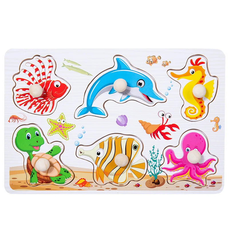 Baby Wooden Puzzles Montessori Toys 1 2 Years Toddler Toys Hand Grab Board Alphabet Number Cognition Learning Educational Toys