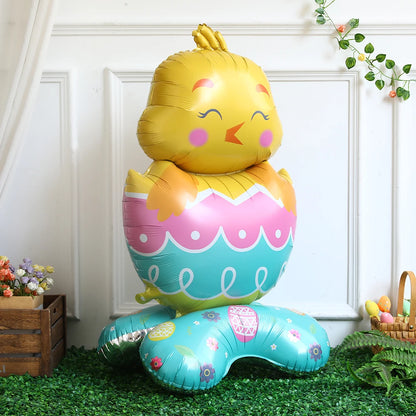 Easter Bunny & Chick Foil Balloon – Cute Standing Rabbit, Egg & Carrot Helium Balloon for Kids’ Party Decor