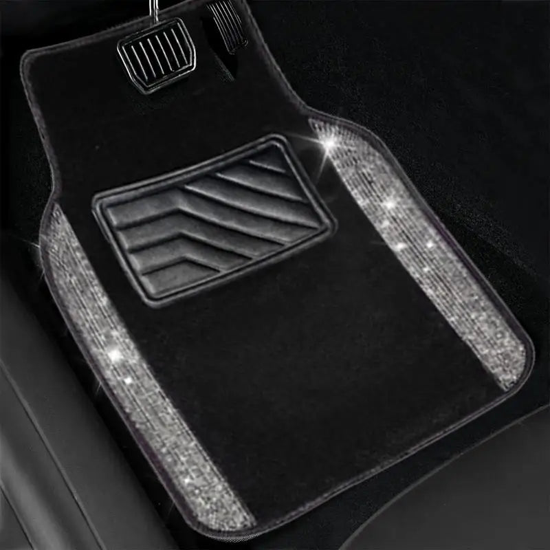 Bling Car Mats For Women Bling Crystal Sparkly Front And Rear Mats Waterproof Car Front And Rear Floor Mats With Anti-Slip PVC