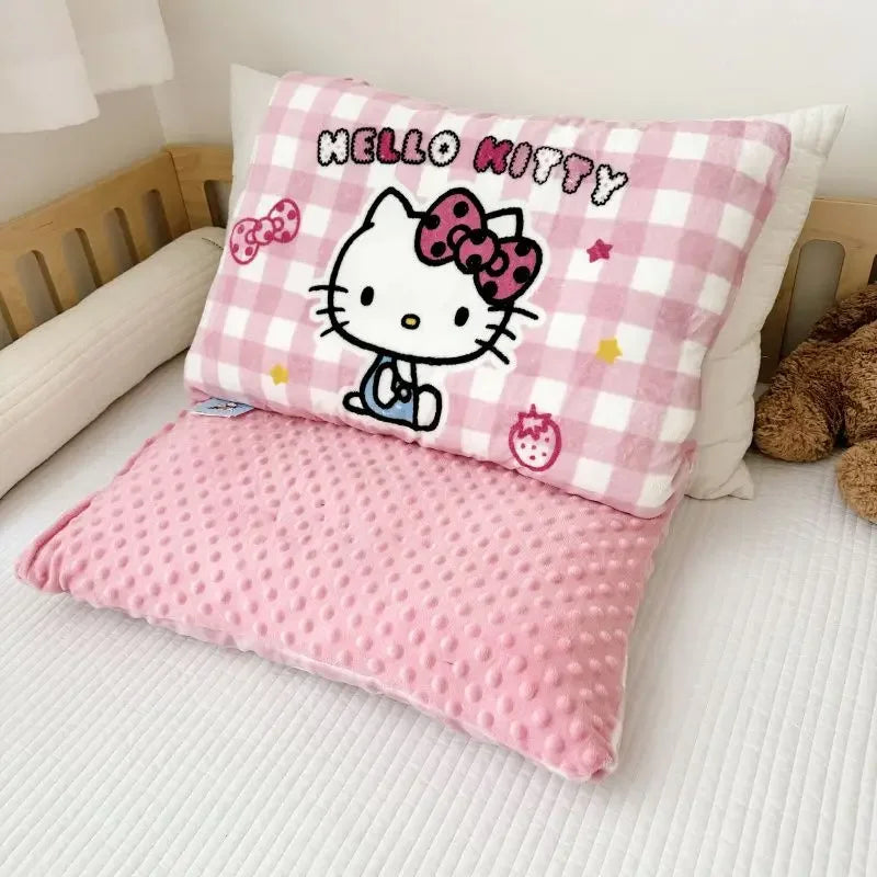 Sanrio Cartoon Hello Kitty Cinnamoroll Kuromi My Melody Autumn and Winter Plush Double-sided Pillowcase Children's Bedding Gift