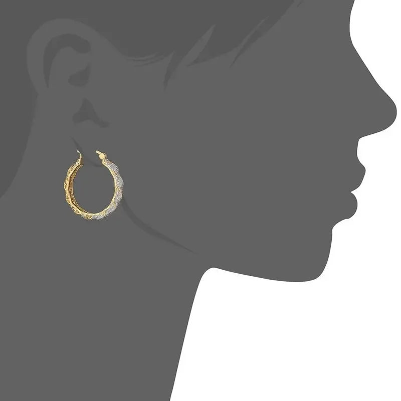Gold Color Women Twisted Pattern Hoop Earrings
