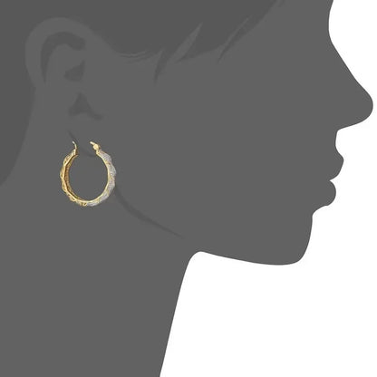 Gold Color Women Twisted Pattern Hoop Earrings