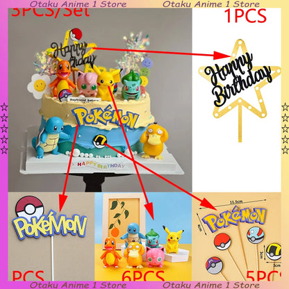13‑Piece Pikachu Cake Topper Set – Cute Vinyl Anime Figures for Birthday Cake Decoration
