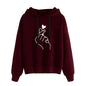 Korean‑Style Fleece Hoodie – Solid Color Finger‑Heart Design, Cozy Autumn Long‑Sleeve Sweatshirt with Pockets