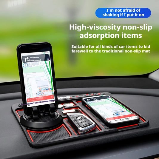 4-in-1 PVC Car Anti-Slip Mat: Silicone Phone Holder, Dashboard Mount, Multi-Purpose Car Organizer Tray Accessory