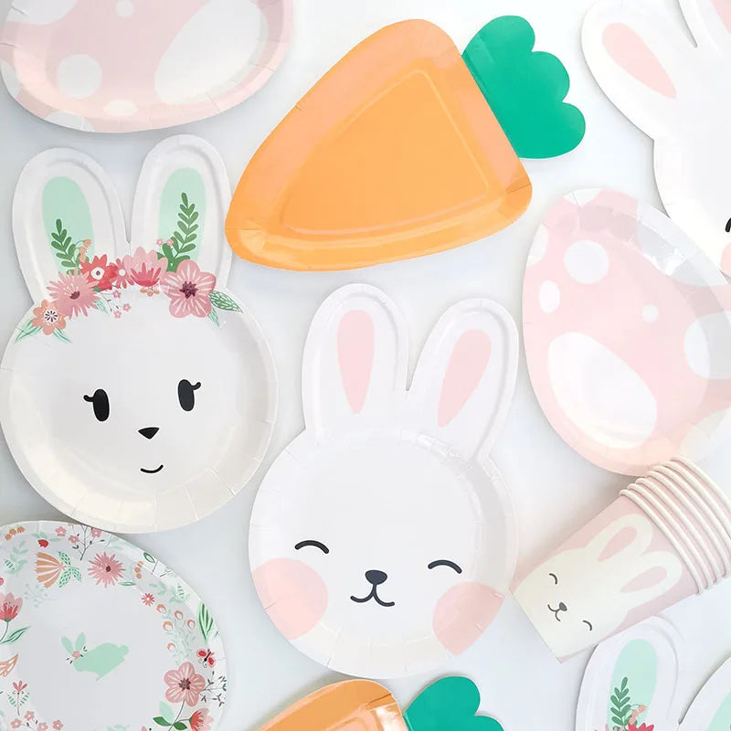 Happy Easter Party Supplies – Bunny, Carrot & Egg Paper Plates for Kids’ 1st, 2nd & 3rd Birthday Decorations