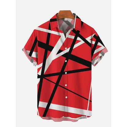 Hawaiian short-sleeved shirt with messy line prints, men's lapel fashion top, 2024 new large-sized men's shirt, casual and comfo