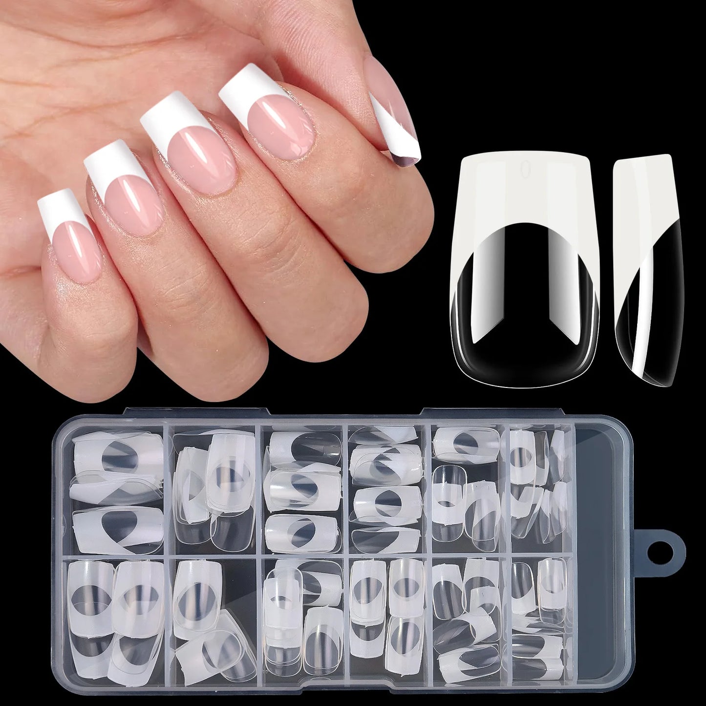 120pcs/box Acrylic French False Nails Medium Length Square Armor Full Cover Nail Tips