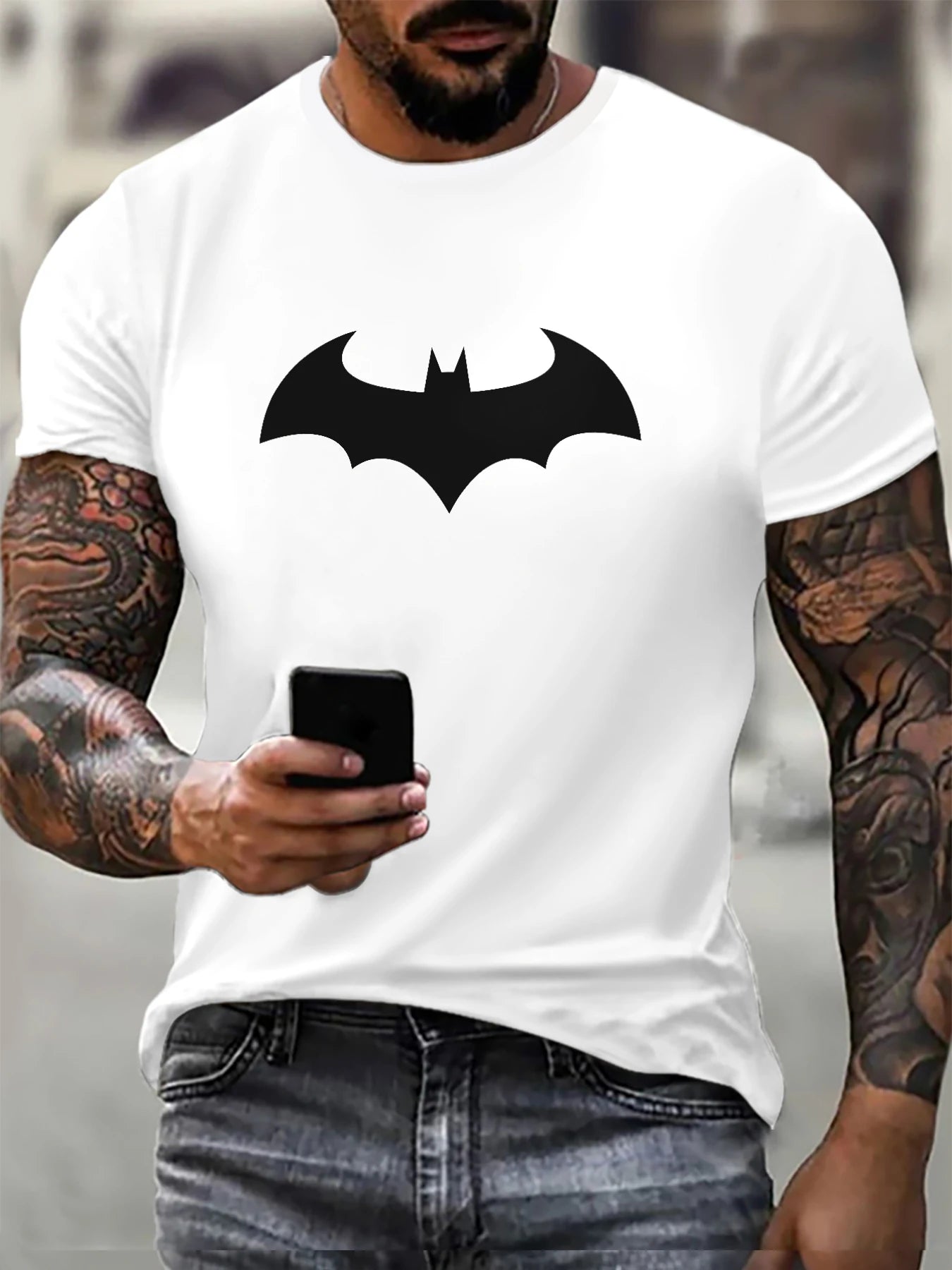Fashion Bat Pattern Men's T-Shirts Summer Short Sleeve Outdoor Street 3d Printed Hip Hop T Shirt 6XL Plus Size Casual Tops