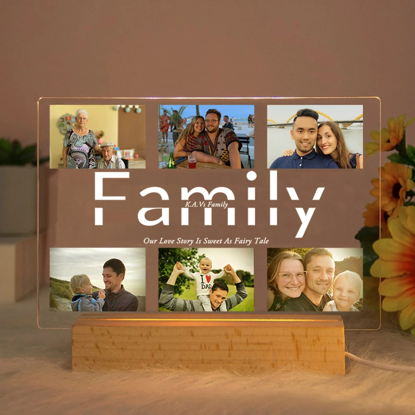 Custom Acrylic Lamp Personalized Photo Text Bedroom Night Light MOM DAD LOVE Friend Family Day Wedding Birthday Christmas Gift
