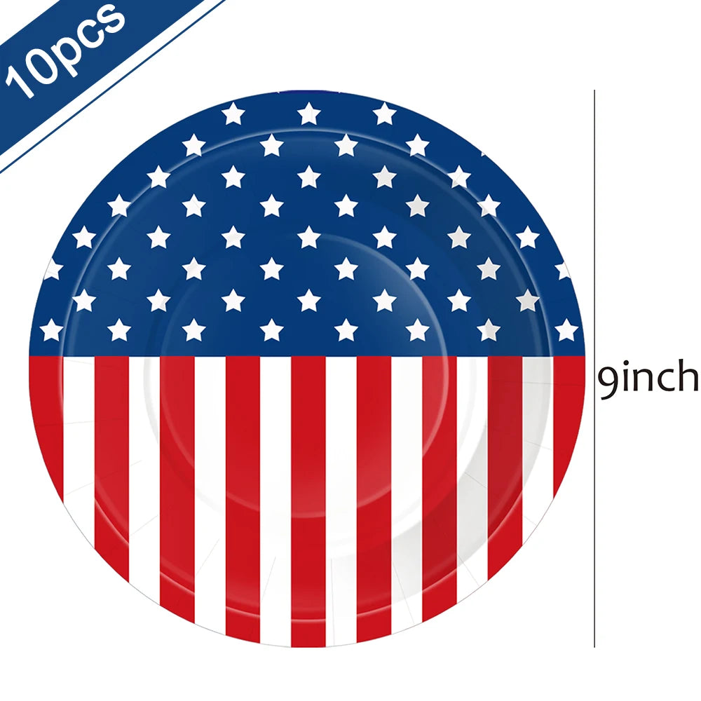 Independence Day Party Disposable Cutlery American Flag Plate Paper Cup For USA Birthday Party Supplies Patriotic Decorations