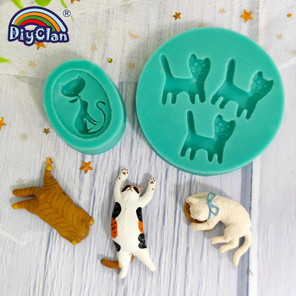 Cute Kitten Silicone Mold Cat Shape Chocolate Cookies Dessert Pudding Sugar Crafts Fondant Mould Bakeware Baking Cake Tools