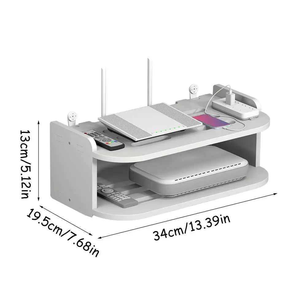 Wifi Hanging Shelf Router Power Strip Multi Outlet TV Set Top Box Cable Hiden Floating Rack Wall Mount Holder Storage Organizer